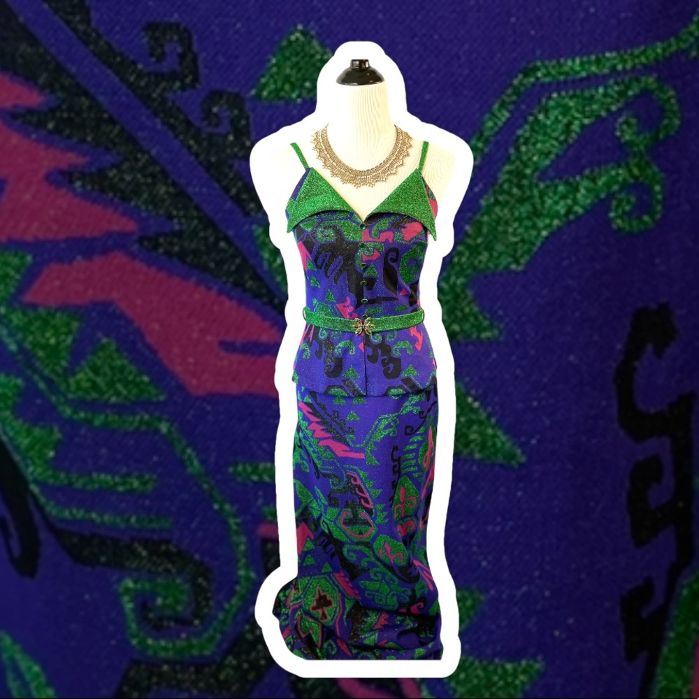 Vintage 70’s Metallic Geometric 2-pc Evening Gown